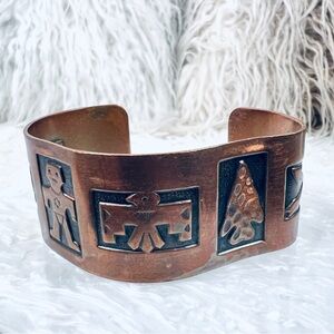 S VINTAGE INDIAN ART DECCO MODERNIST CHIC SOLID COPPER CUFF Bracelet